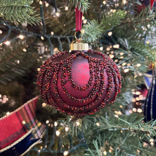 Burgundy Beaded Drop Ornament - My Christmas