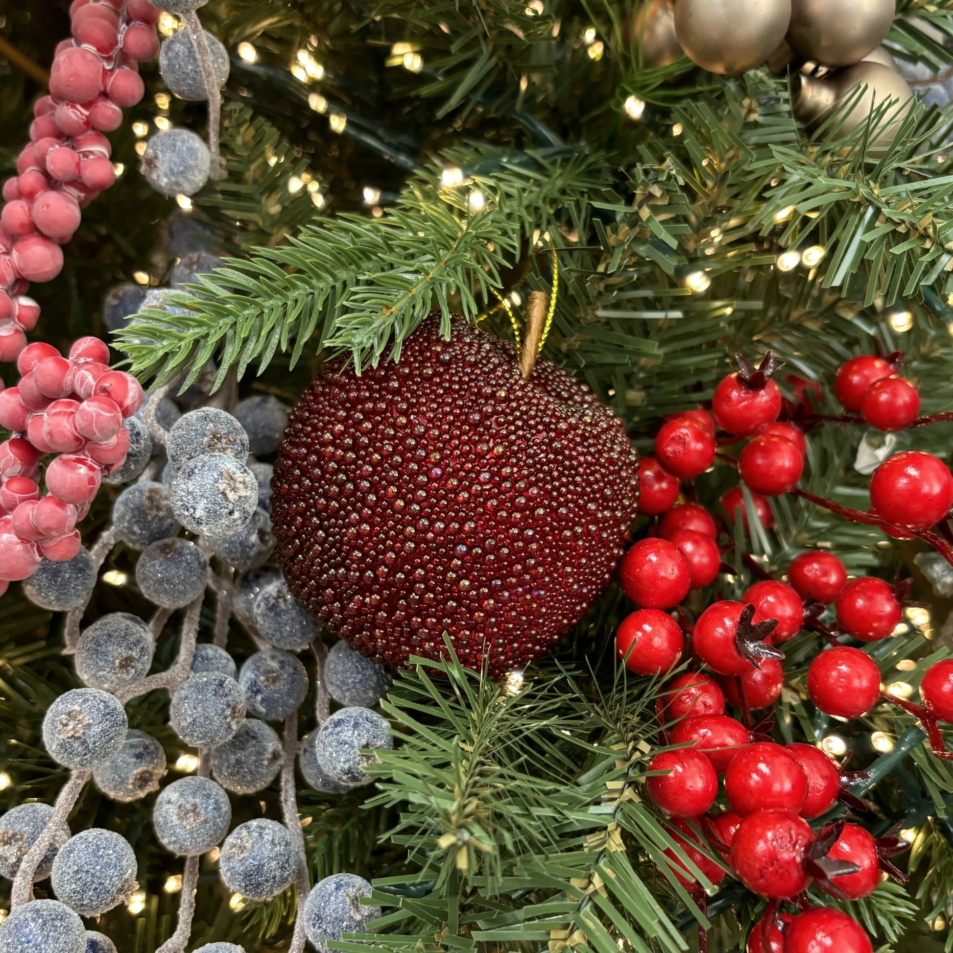Burgundy Beaded Fruit Ornaments - Set of 3 - My Christmas
