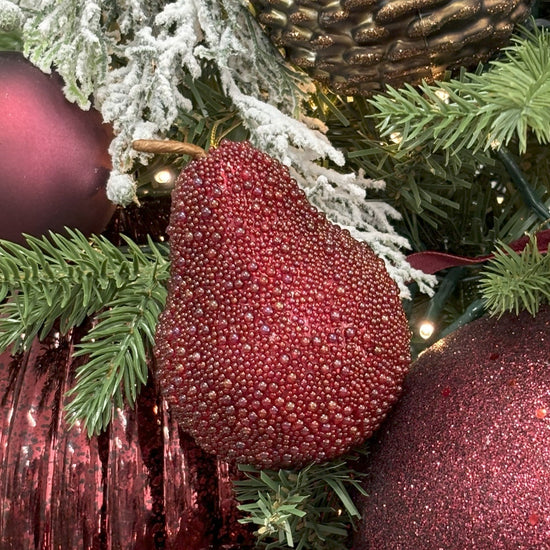 Burgundy Beaded Fruit Ornaments - Set of 3 - My Christmas