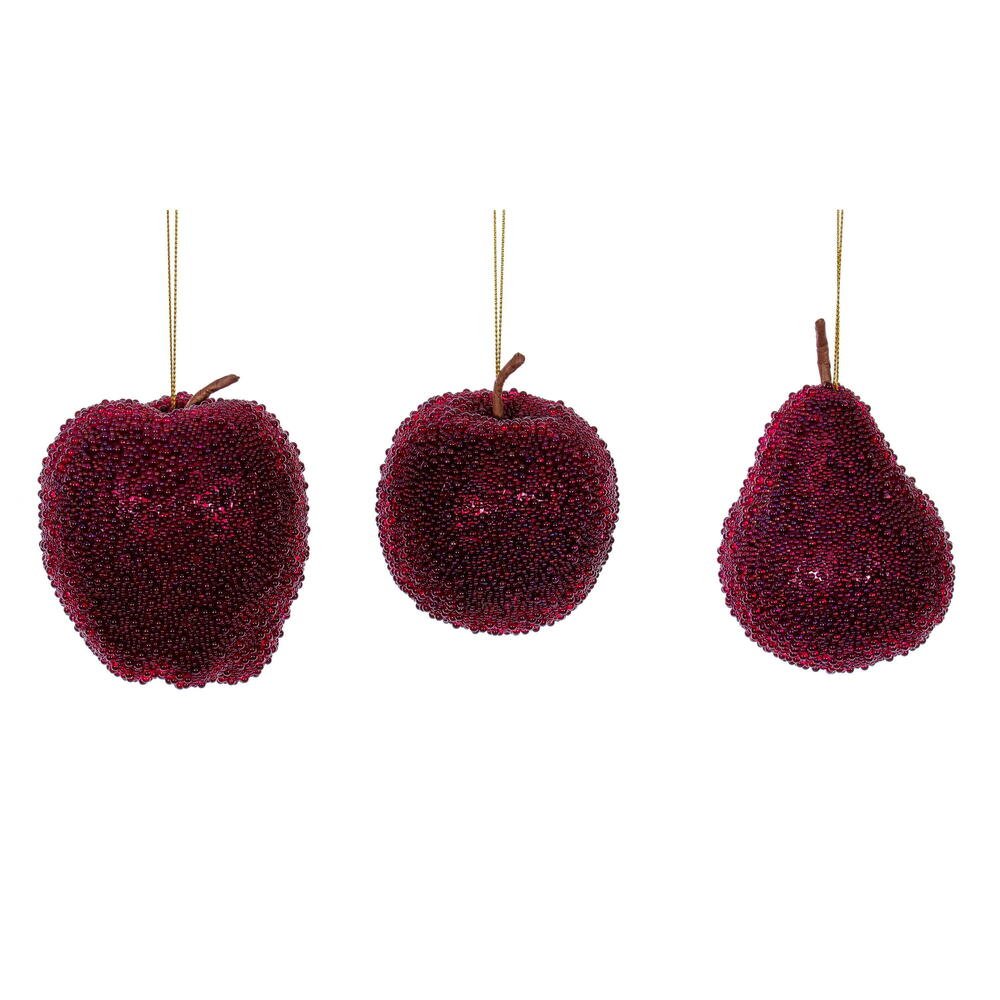 Burgundy Beaded Fruit Ornaments - Set of 3 - My Christmas