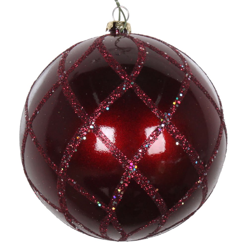 Burgundy Candy Net Glitter Bauble - 10cm - My Christmas