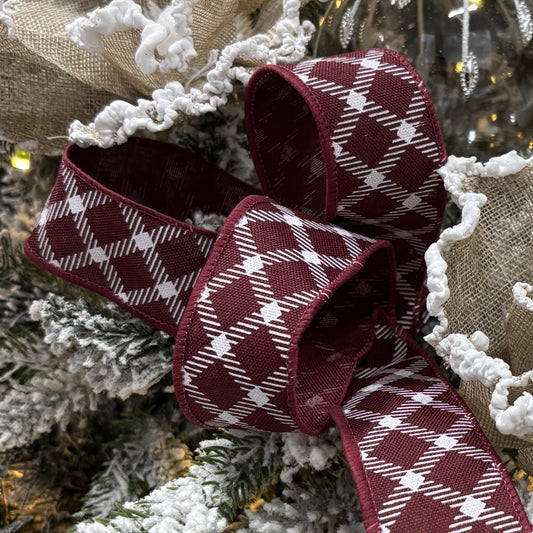 Burgundy Check Ribbon - My Christmas