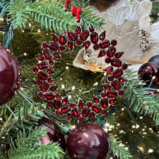 Burgundy Crystal Wreath Ornament - My Christmas