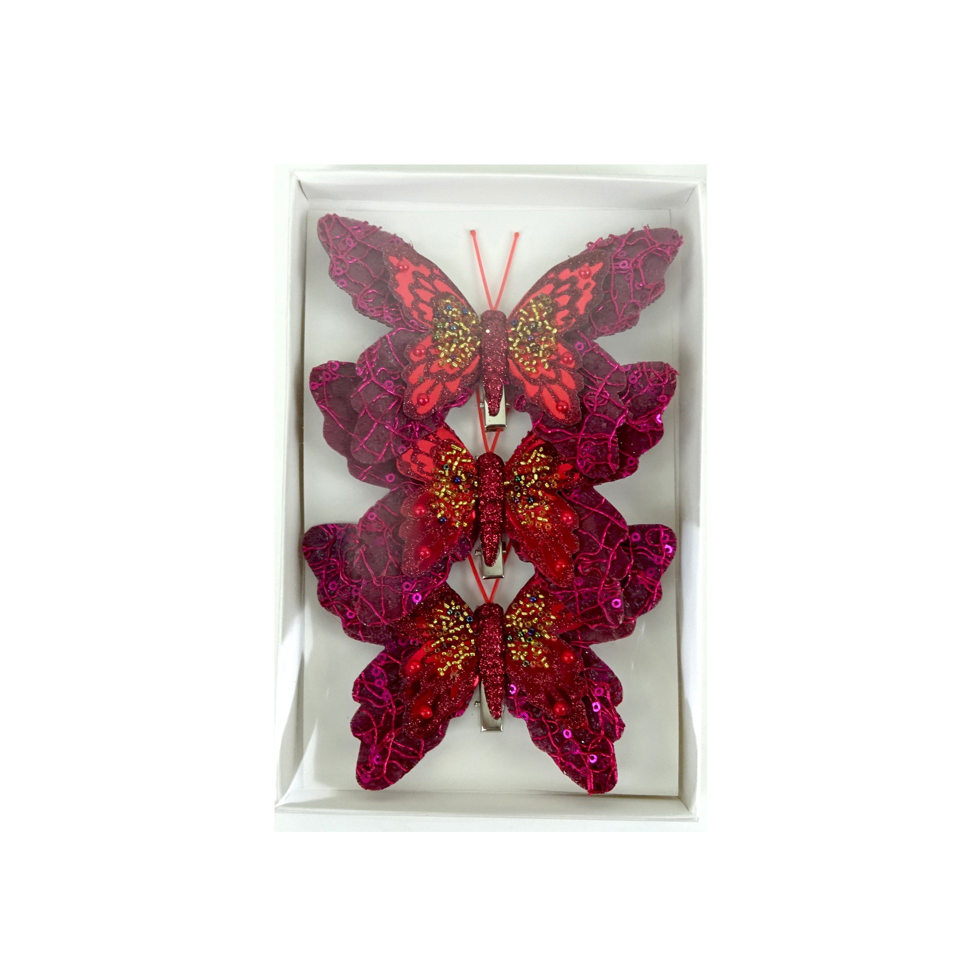 Burgundy Fabric Butterfly - Pack of 3 - My Christmas