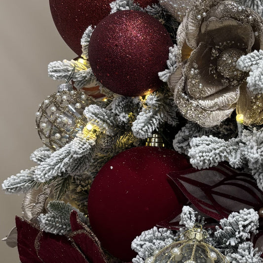 Burgundy Flocked Bauble - Various Sizes - My Christmas