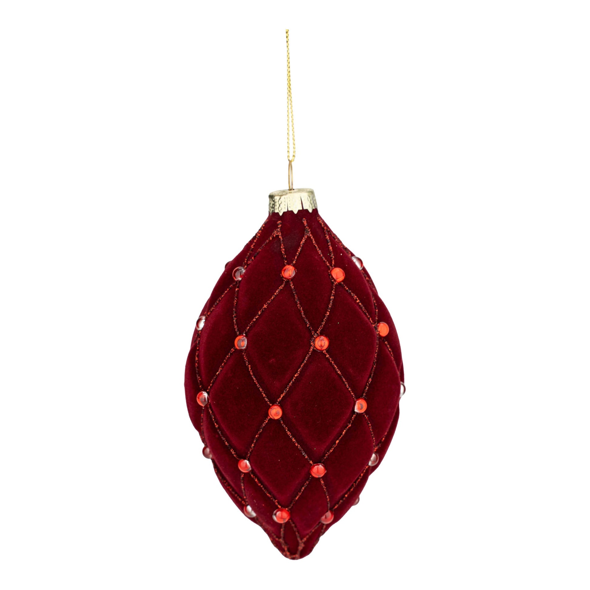 Burgundy Flocked Long Drop Ornament - My Christmas
