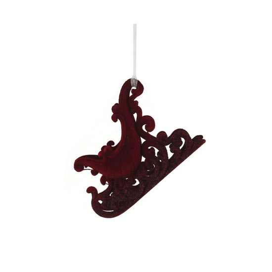 Burgundy Flocked Sleigh Ornament - My Christmas
