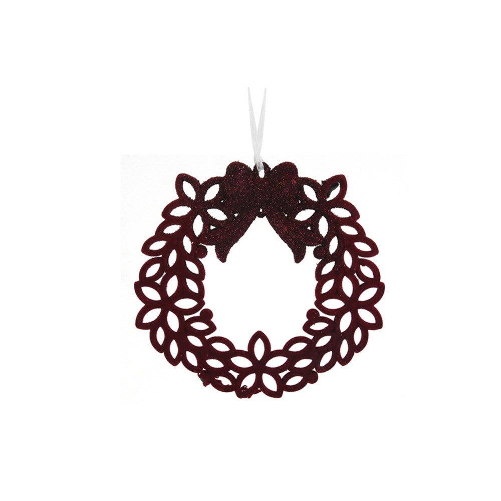 Burgundy Flocked Wreath Ornament - My Christmas