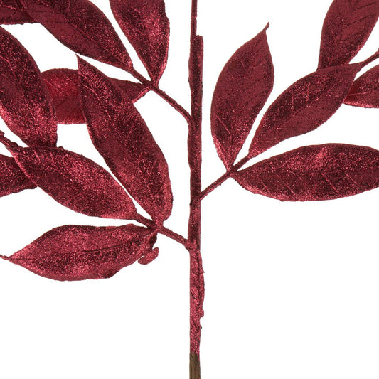 Burgundy Glitter Bay Leaf Spray - My Christmas