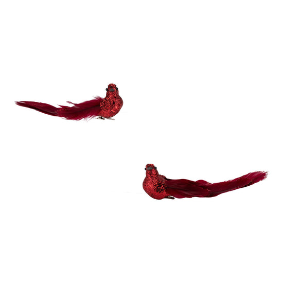 Burgundy Glitter Bird Clip-On Ornament - Set of 2 - My Christmas