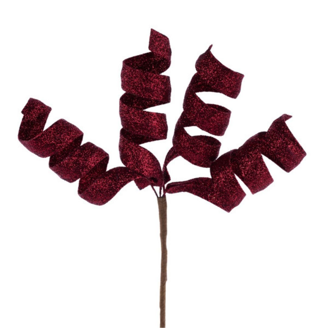 Burgundy Glitter Curl Pick - My Christmas