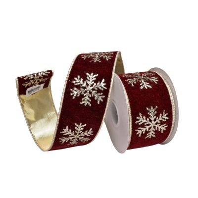 Burgundy Gold Snowflake Ribbon - 64mm - My Christmas