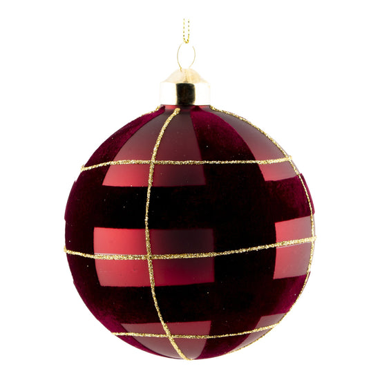 Burgundy & Gold Tartan Ball Ornament - 10cm - My Christmas