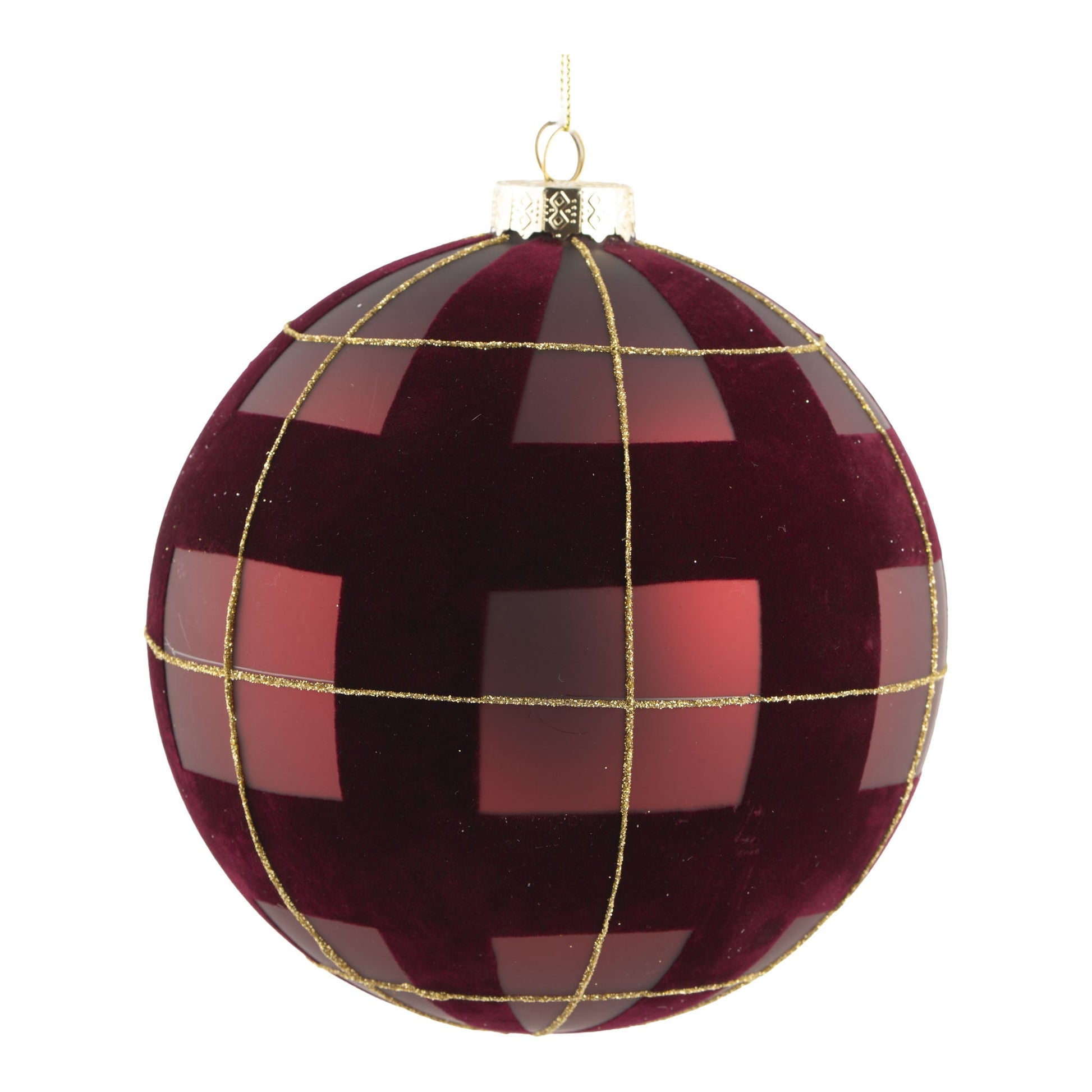 Burgundy & Gold Tartan Ball Ornament - 15cm - My Christmas