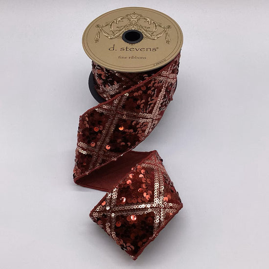 Burgundy Harlequin Ribbon with Sequins - My Christmas