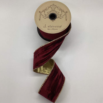 Burgundy Marble Velvet Ribbon with Gold Backing - 2.5 inch - My Christmas