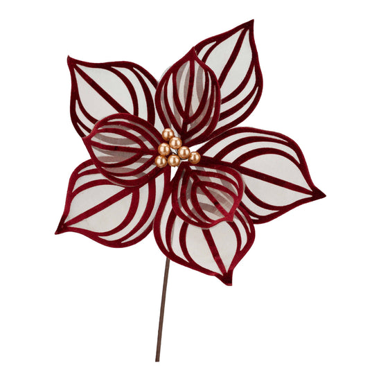 Burgundy Sheer Lined Flower Pick - My Christmas