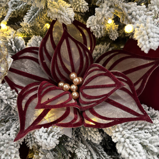 Burgundy Sheer Lined Flower Pick - My Christmas