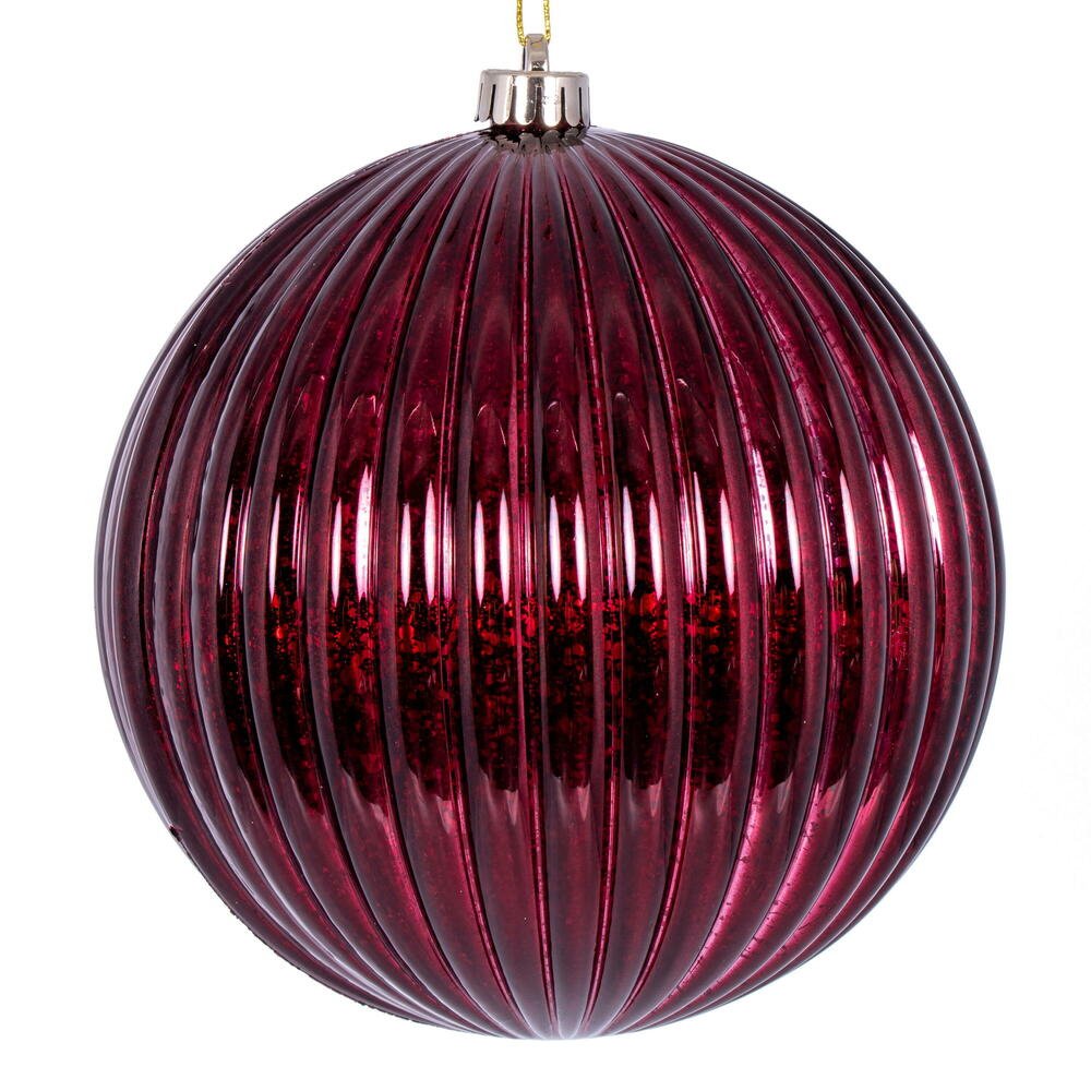 Burgundy Shiny Lined Mercury Bauble - 15cm - My Christmas
