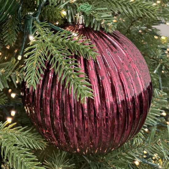 Burgundy Shiny Lined Mercury Bauble - 15cm - My Christmas