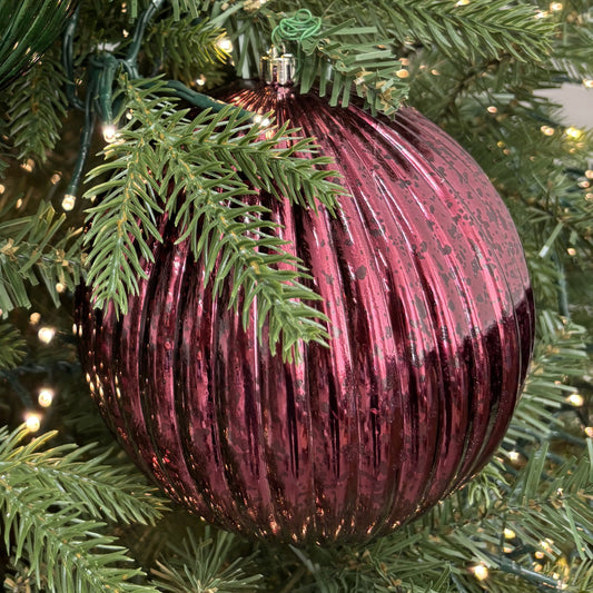 Burgundy Shiny Lined Mercury Bauble - 15cm - My Christmas