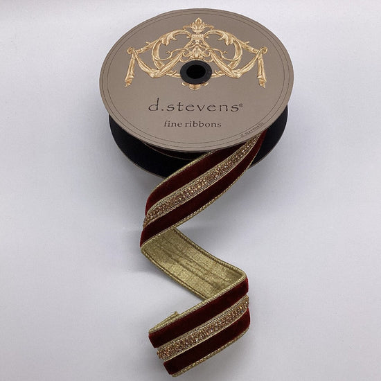 Burgundy Velvet Ribbon with Jewel Centre - My Christmas