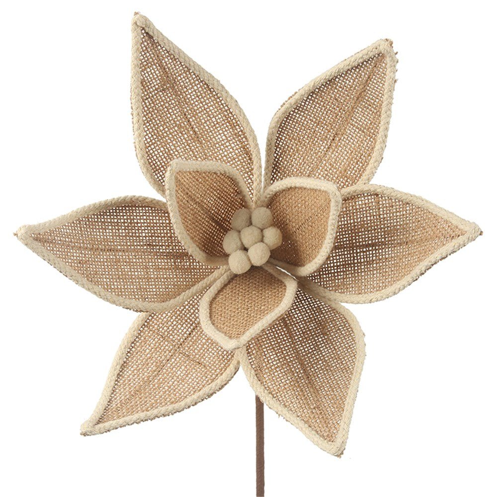 Burlap Poinsettia with Ivory Trim - My Christmas