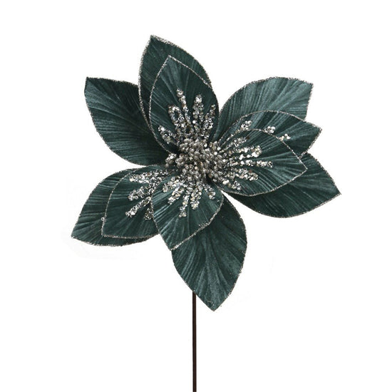 Celadon Green Velvet Poinsettia with Glitter Finish - My Christmas