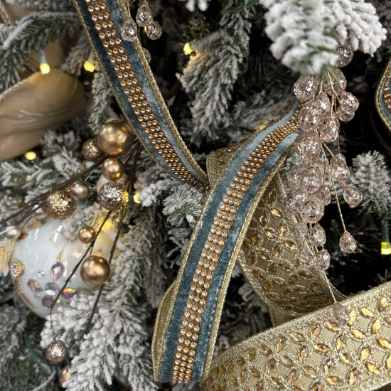 Celadon Velvet with Rhinestone Center Ribbon - My Christmas