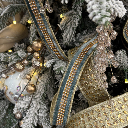Celadon Velvet with Rhinestone Center Ribbon - My Christmas
