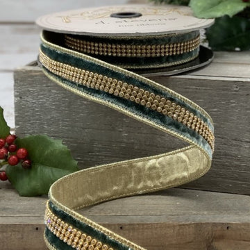 Celadon Velvet with Rhinestone Center Ribbon - My Christmas