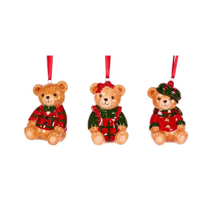 Ceramic Teddy Bear Ornaments - Assorted - My Christmas