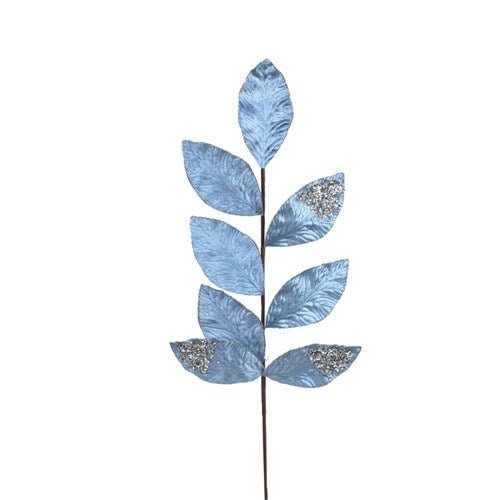 Cerulean Blue Velvet Leaf Spray - My Christmas