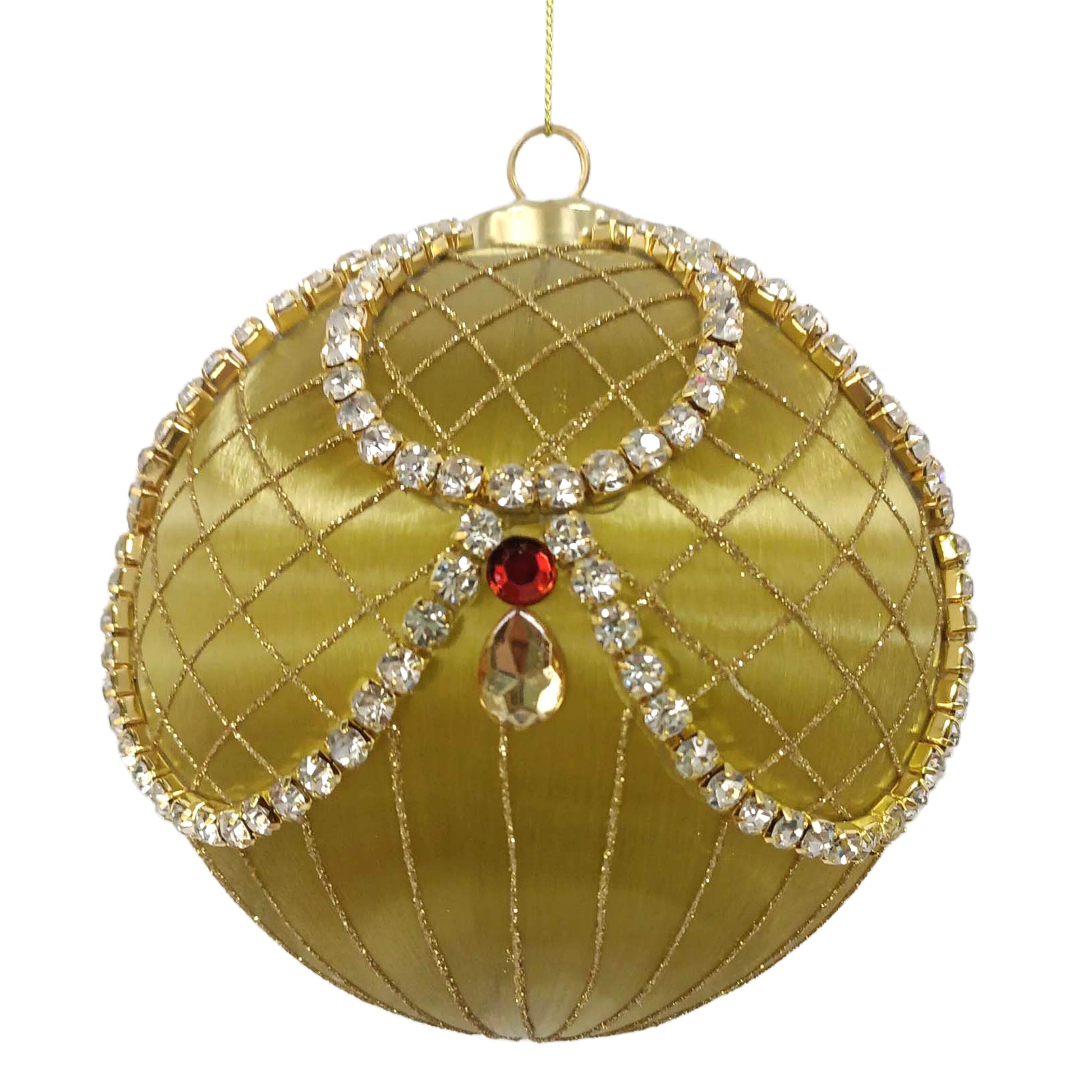Champagne and Copper Jewels over Satin Wrapped Bauble - My Christmas