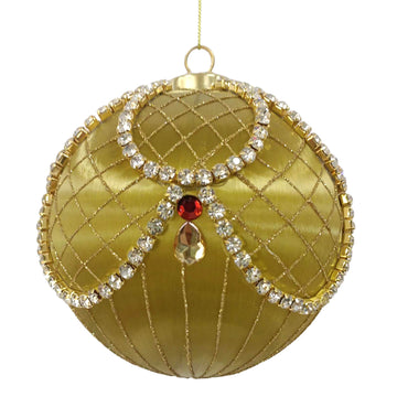 Champagne and Copper Jewels over Satin Wrapped Bauble - My Christmas