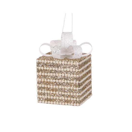 Champagne and Pearl Glittered Gift Box - 10cm - My Christmas