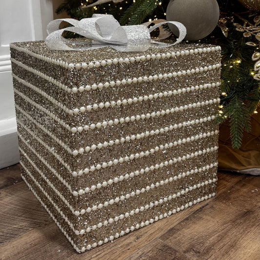 Champagne and Pearl Glittered Gift Box - 30cm - My Christmas