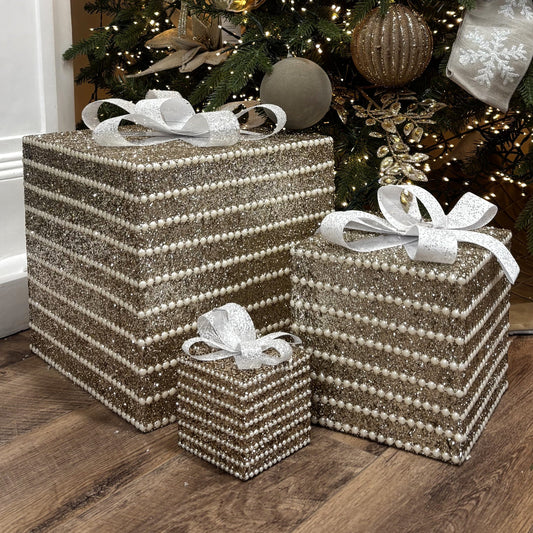Champagne and Pearl Glittered Gift Box - 30cm - My Christmas