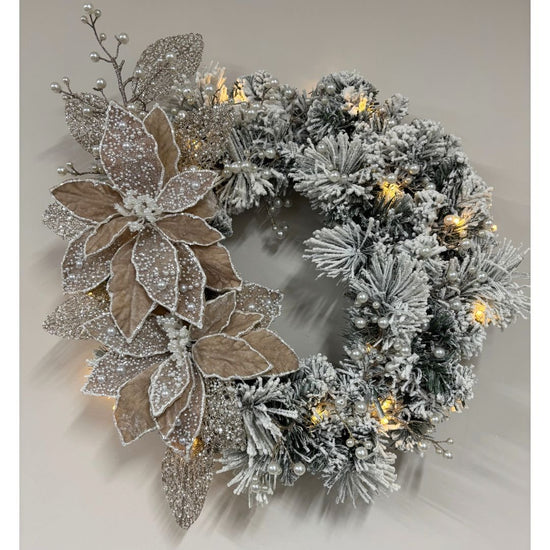 Champagne and Pearl on Flocked Wreath - My Christmas