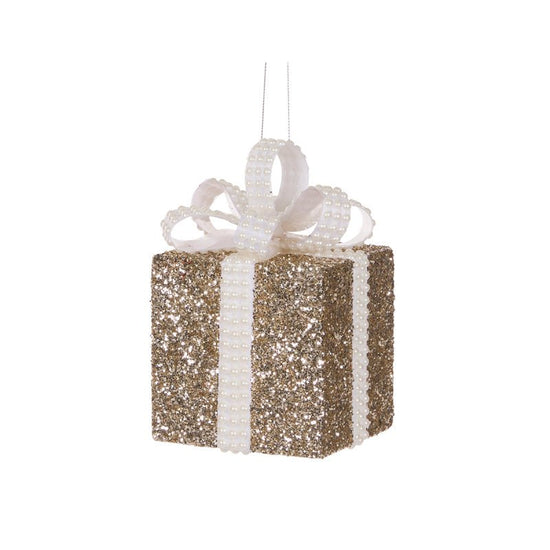 Champagne and White Glittered Gift Box - 10cm - My Christmas