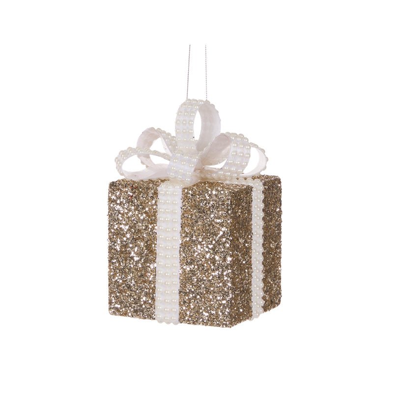 Champagne and White Glittered Gift Box - 10cm - My Christmas