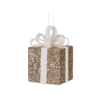 Champagne and White Glittered Gift Box - 10cm - My Christmas