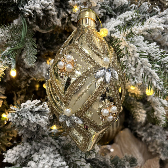 Champagne Beaded Deco Drop Bauble - My Christmas