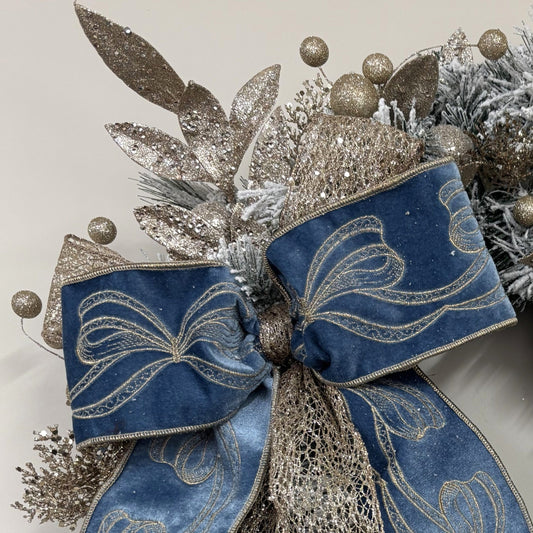Champagne Bluebell Manor with Bow Wreath - 60cm - My Christmas