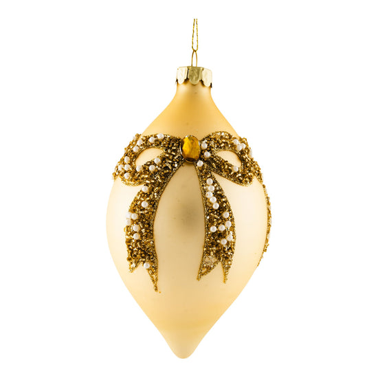 Champagne Bow Encrusted Long Drop Ornament - My Christmas