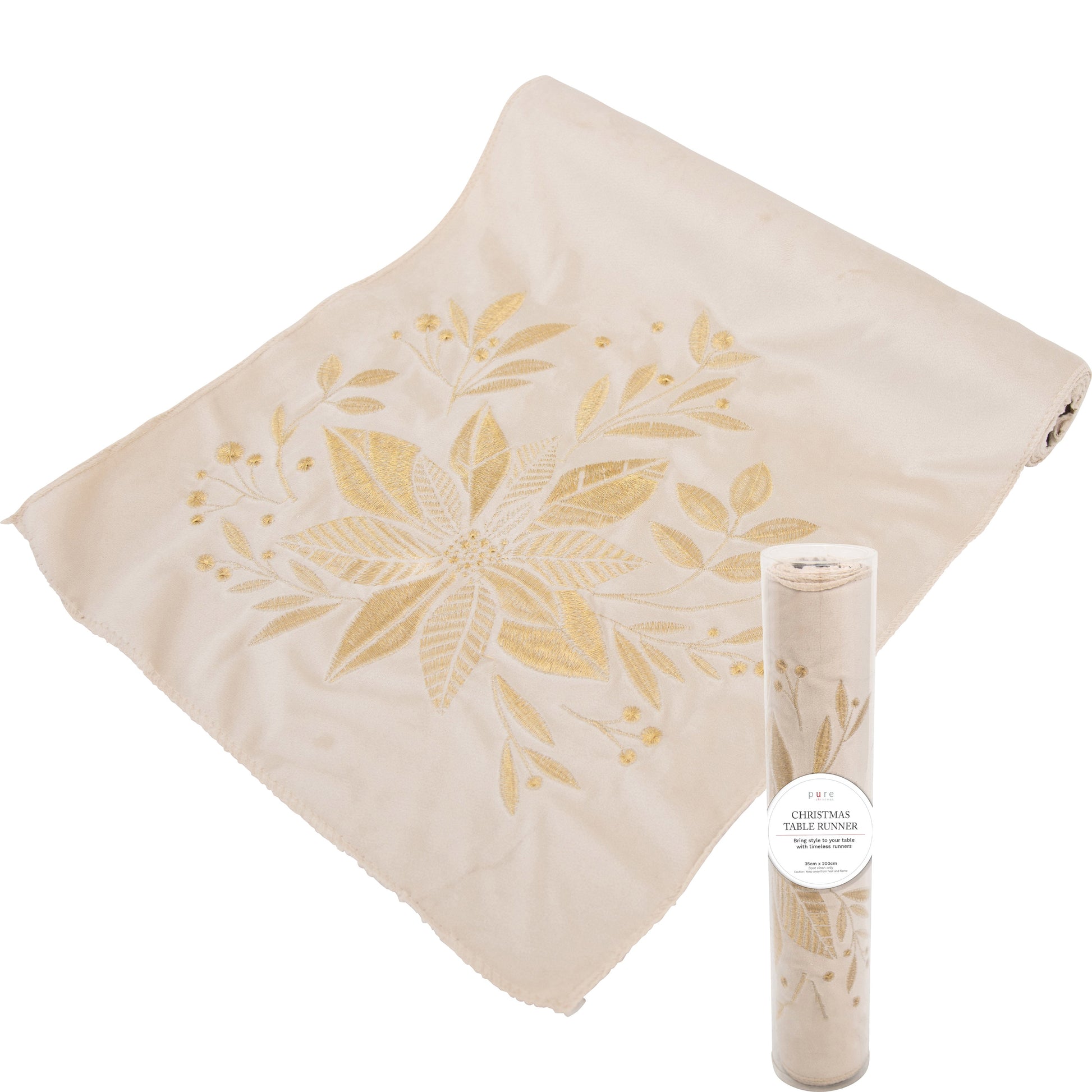 Champagne Christmas Poinsettia Velvet Table Runner - My Christmas