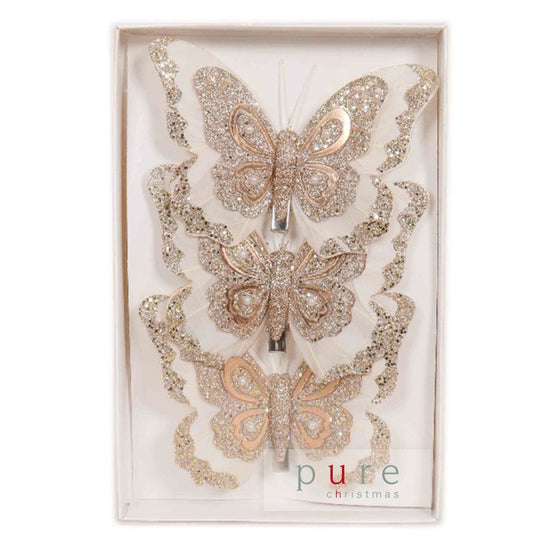 Champagne Feather Butterfly - Box of 3 - My Christmas