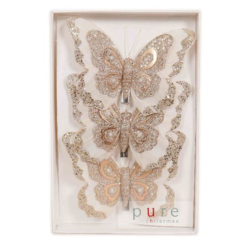 Champagne Feather Butterfly - Box of 3 - My Christmas