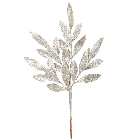 Champagne Glitter Bay Leaf Spray - My Christmas