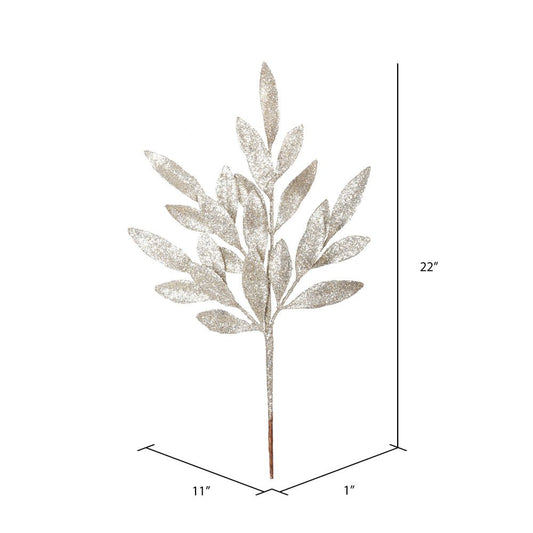 Champagne Glitter Bay Leaf Spray - My Christmas